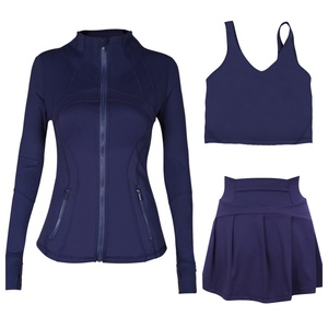 Ensemble 3 pièces unisexe : Veste respirante coupe-vent à col montant, Gilet à col en U, <span class=keywords><strong>Mini</strong></span>-<span class=keywords><strong>jupe</strong></span> – Tenue de yoga ajustée avec fermeture éclair dorée - Product Image 5