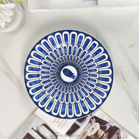 Assiette à dîner de style occidental bleue de 10 pouces, 8 pouces, pour le thé de l'après-midi, la maison, la tasse à café, l'assiette à dessert, ensemble de 4 pièces de vaisselle