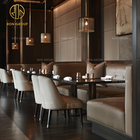 Ensemble de restaurant moderne Ron Group, banquette en cuir en forme de L, table carrée personnalisée, chaise en tissu, mobilier commercial