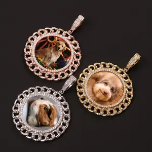 Новый дизайн в стиле хип-хоп кубинская цепочка Обледенение Циркон с памятью фоторамка кулон мужские и женские индивидуальные круглые картины медальон ожерелья
