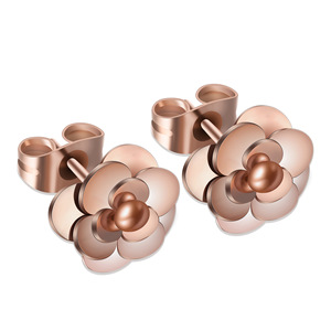 Fashion Flower <b>Stud</b> <b>Earrings</b> Rose Gold 10mm Stainless Steel Elegant <b>Earrings</b> For Women - Product Image 1