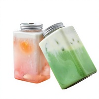 Bouteille carrée transparente en PET pour thé au lait 400ml 500ml 650ml, gobelet d'emballage pour jus et boissons