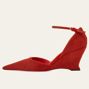 Sandalias de tacón alto con cuña y punta en pico para mujer, con logotipo personalizado, de charol, sexys, con tiras al tobillo, para verano - Product Image 4