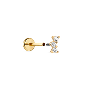 Piercing de Oro Sólido de 14K para Uso Diario, Mini con 3 Piedras y Base Plana de Titanio G23 Hipoalergénico, Corazón Brillante Pequeño - Product Image 2