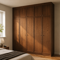 Armoire de chambre à coucher sur mesure en noyer, placard intégré, armoire de rangement moderne du milieu du siècle, du sol au plafond