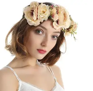 Diadema de flores artificiales para novia hecha a mano, corona de porcelana dura blanca y pendientes de novia, tiaras de boda