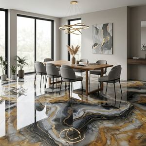 Porcelanato <span class=keywords><strong>de</strong></span> Lujo Fácil <span class=keywords><strong>de</strong></span> Limpiar, Modernos para Piso, Azulejos <span class=keywords><strong>de</strong></span> Porcelana Pulida en Negro y Dorado con Efecto Mármol 60x60 para Sala <span class=keywords><strong>de</strong></span> Estar 24x24 - Product Image 5