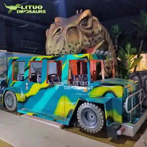 Dinosaurus taman bermain Euqipement Jurassic Swinger dinosaurus animatronik t-rex kepala serangan gigitan mobil