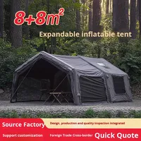 Tente de toit gonflable en coton vert quatre saisons 8+8m pour camping extérieur nuitée, colle noire