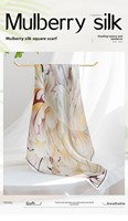 Selendang Sutra Mulberry Persegi 53x53cm Desain Cetak Mewah Aksesoris Musim Semi Multifungsi