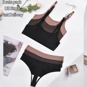 ABD Yerel Stokları 3'lü Paket Kadınlar için Dikişsiz Kablosuz <span class=keywords><strong>S</strong></span>ütyen ve Tanga Külot Takımları, Görünmez İç Giyim - Product Image 1
