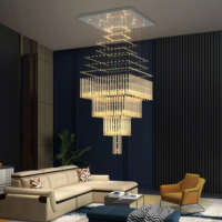 Lampes suspendues modernes de style nordique, lustres de luxe pour plafonds hauts, lustre doré - cristal pour hôtel, escaliers