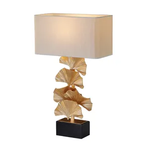 Antique Christmas Ginkgo Fallen Leaves Gold Resin Nordic Table Lamp For Home Decor