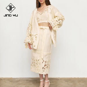 Nouvel ensemble deux pièces chemise-robe brodée à pompons, classique et élégant, ensemble deux pièces robe 100% lin sur mesure - Product Image 1