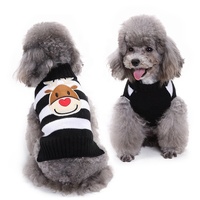 Pull tricoté rayé pour animaux de compagnie avec applique renne de Noël, col montant, bord côtelé, en acrylique, pour chiens de petite et moyenne taille (XS), hiver, rouge et bleu