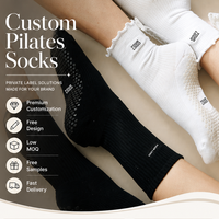 Chaussettes de yoga et de Pilates antidérapantes avec logo personnalisé, pour le sport en salle, le fitness, avec design à volants et nœud en dentelle pour femme