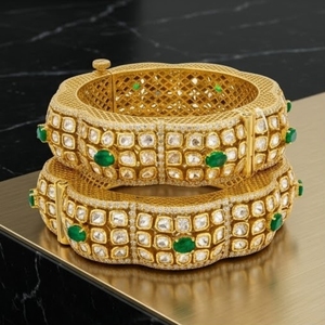925 Silver Monzo Bangle Set Antique Designer <b>Kada</b> Bracelet for Women Traditional Stone Studded Jewelry - Product Image 2
