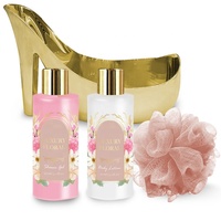 Vente en gros cosmétiques de marque privée bon prix chaussures à talons hauts forme gel douche et lotion pour le corps coffret cadeau pour le bain la peau