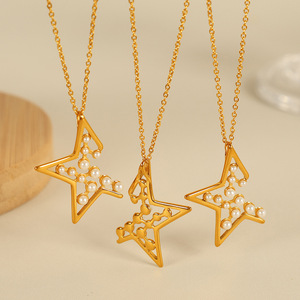 Ensemble de bijoux Star Pearl plaqué or, boucles d'oreilles et collier pour femme, à porter au quotidien - Product Image 3