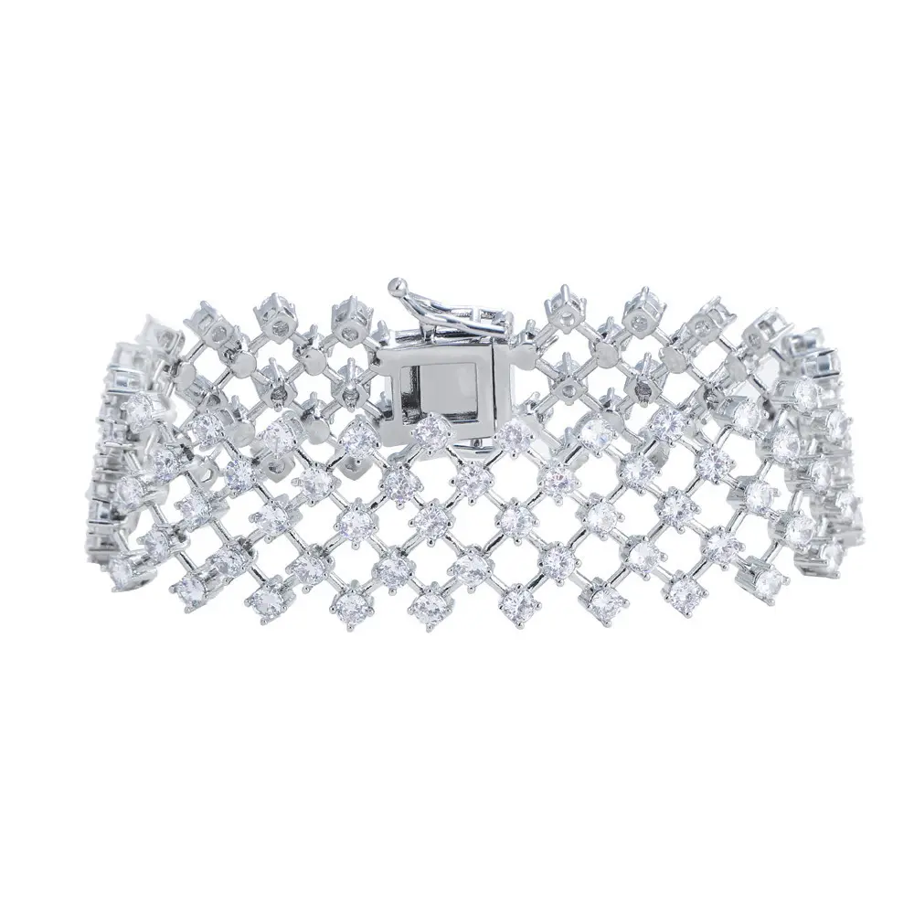 Sparkling White Multi-Layered Cubic Zirconia Mesh Wedding Large Bracelet for Women Wedding Festive Jewelry