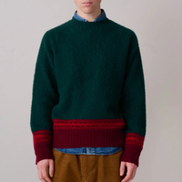 Pull de Noël unisexe 100 % laine, coupe décontractée, épais, col rond vintage, motif Fair Isle vert et rouge forêt, pour les fêtes, OEM