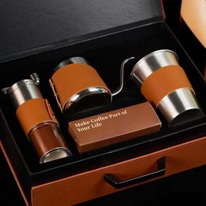 High-end Light Luxury Retro Brushed/Polished Hand-Brewed Coffee Pot <b>Gift</b> <b>Set</b> Custom Hand-Cranked Grinder Outdoor Coffee <b>Set</b> - Product Image 1