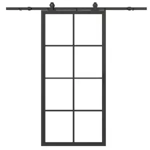 37 дюймов. X 84 дюйма Матовая черная металлическая рама, индивидуальная стеклянная дверь сарая с дорожкой, межкомнатные стеклянные раздвижные двери, французские стеклянные двери