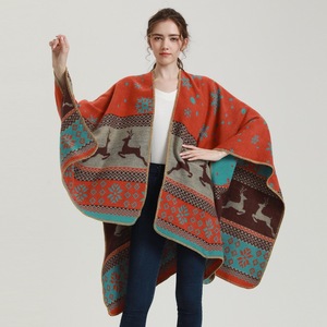 130X150cm mujeres Navidad alce copo de nieve Floral bufanda chal moda grueso cálido doble cara tejido chal Split Cape - Product Image 4