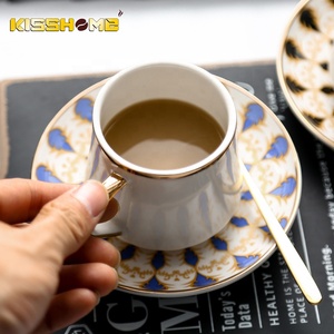 Ensemble de tasses à café 6 pièces, nouveau Design <span class=keywords><strong>turque</strong></span>, soucoupe en céramique plaquée or, outils Espresso à la maison, céramique éthiopienne - Product Image 2