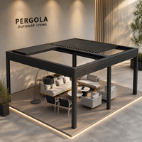 Pergola motorisée à toit réglable avec télécommande, éclairage LED, imperméable, pour terrasse de restaurant en plein air
