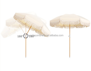 Sombrilla de Playa Blanca con Logotipo Personalizado SD, Parasol Exterior con Borlas Retro, Apertura Manual, Sombrilla para Jardín y Patio - Product Image 6