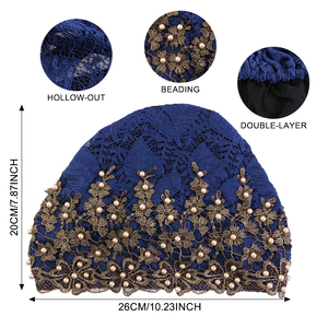 Cappello Morbido in Poliestere da Donna Primaverile con Fiori e Gioielli, Cappello da Donna con Dettagli Traforati, Turbante alla Moda per Adulti, Ideale per Viaggi e Attività all'Aperto - Product Image 2