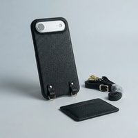 Étui de téléphone en cuir grainé personnalisé avec logo pour iPhone 17 Series, coque arrière OEM avec cordon détachable, vente en gros