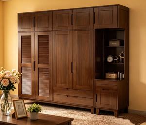 Armoire traditionnelle en bois avec portes à battants, en bois massif, autoportante, grande capacité, meubles de chambre à coucher - Product Image 4