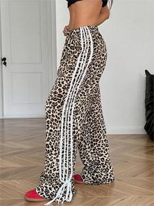 <span class=keywords><strong>Pantaloni</strong></span> a Gamba Larga con Stampa Leopardata da <span class=keywords><strong>Donna</strong></span>, Casual a Vita Alta Elasticizzata, Sportivi con Strisce Laterali - Product Image 3