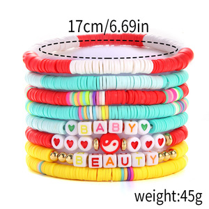 Colorful Polymer Clay Letter <b>Bracelets</b> Stackable For <b>Couples</b> Beach Vacation Style Unisex Jewelry Gift SY0324-1 - Product Image 5