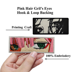 자수 애니메이션 소녀 눈 핑크색 머리카락 검정 흰색 전술 소녀 얼굴 프린팅 라벨 패치 가방 모자 재킷 부착용 - Product Image 4