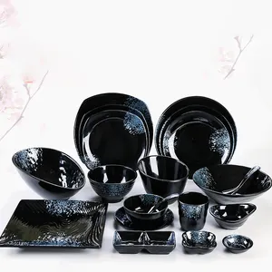 Creative plate melamine black shiny charger plates tableware luxury dinner set dinner plates black homeware