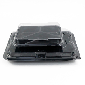 Boîte alimentaire jetable en plastique à 3 compartiments avec couvercle transparent anti-buée, boîte à bento noire <span class=keywords><strong>pour</strong></span> la préparation des repas et les salades - Product Image 6