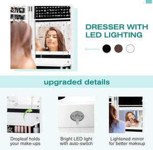 <span class=keywords><strong>Armoire</strong></span> à <span class=keywords><strong>bijoux</strong></span> murale/portable en bois moderne avec bande LED, miroir intégré, plateau cosmétique rabattable, 4 tiroirs, grand rangement - Product Image 6