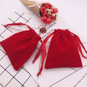 Sacs cadeaux personnalisés réutilisables en velours rouge foncé 10x15cm pour boucles d'oreilles, colliers, rangement domestique, bougies et artisanat - Product Image 6