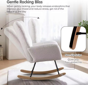 Thái thiết kế Teddy Velvet tàu lượn Rocker mềm mại và thoáng khí bề mặt ghế đệm chân gỗ Rocking <span class=keywords><strong>Chair</strong></span> - Product Image 3