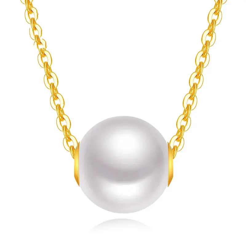 Luxury Fashion Solid Pure 24K Gold Pearl Charms Pendants 18K Yellow Gold Necklace Women Ladies Bridal Engagement Wedding Jewelry