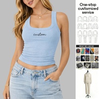 Tank Top Wanita Custom Berbahan Rib, Kerah Scoop, Tanpa Lengan, Slim Fit, Stretch, Basic, Kasual, Musim Panas, Produsen OEM ODM