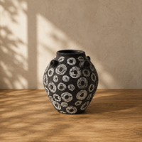 Vase à fleurs en céramique artistique, motif circulaire noir et blanc, vase en poterie vieillie pour la décoration de table console