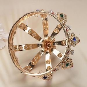 Classica Corona Dorata Rotonda Alta 13cm per Donne e Uomini, Tiara Reale per Costumi Medievali, Matrimoni e Anniversari - Product Image 3