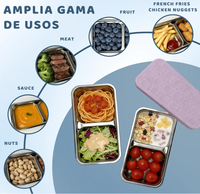 Boîte à collation en acier inoxydable à 2 compartiments, boîte à collation en métal avec couvercle en silicone, récipient de stockage alimentaire réutilisable pour boîte bento