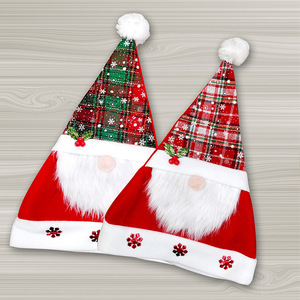 Cappello da Babbo <span class=keywords><strong>Natale</strong></span> in Velluto a Quadretti con Barba, Decorazione Natalizia <span class=keywords><strong>per</strong></span> <span class=keywords><strong>Adulti</strong></span> - Product Image 1
