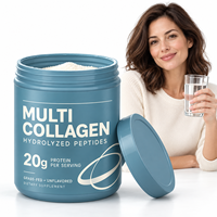 Poudre de peptides de collagène multi-sources à marque privée, 20g de protéines par portion, hydrolysée, non aromatisée, issue de bovins nourris à l'herbe, supplément pour adultes, vente en gros