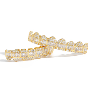 G029 Top 8 Bottom 8 Tooth Zircon Bling Bling Plaqué Argent/Or Hip Hop <span class=keywords><strong>Grilz</strong></span> Carrés pour Hommes pour Cadeau - Product Image 2